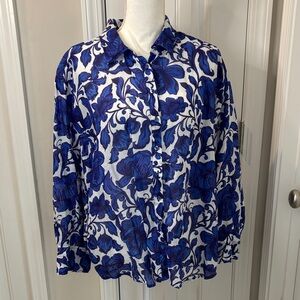 Johnny Was Vibrant Blue Patterned Blouse Size XLP